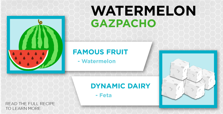 Watermelon packs almost 23 milligrams of vitamin C per serving, while feta is dairy, which is a great source of calcium.